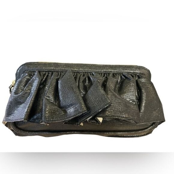 KORTO Momolu Designer Textured Faux Leather Ruffle Zebra Satin Lined Clutch Bag - Picture 3 of 15